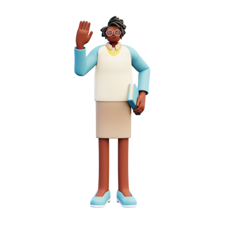 Female Teacher Holding Book While Waving Hand  3D Illustration