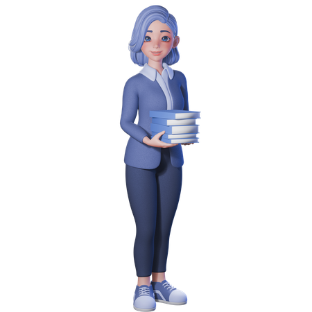 책을 들고 있는 여교사  3D Illustration