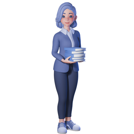 Female Teacher Holding Books  3D Illustration