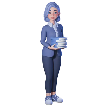 Female Teacher Holding Books  3D Illustration