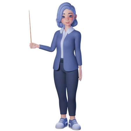 포인터 스틱을 든 여교사  3D Illustration