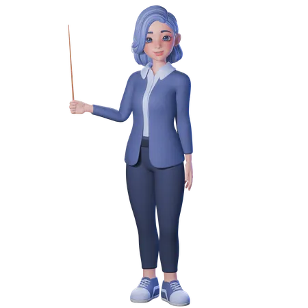 포인터 스틱을 든 여교사  3D Illustration