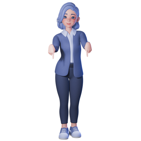 Female Teacher Pointing Down With Both Hands  3D Illustration