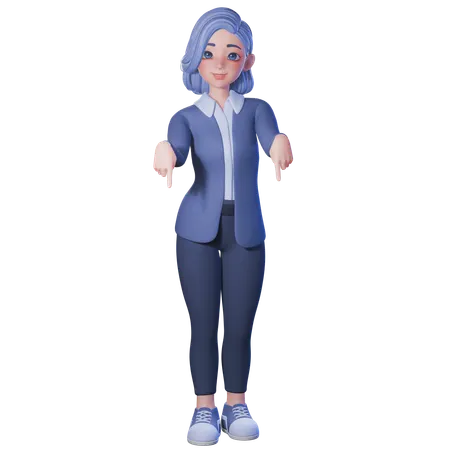 Female Teacher Pointing Down With Both Hands  3D Illustration