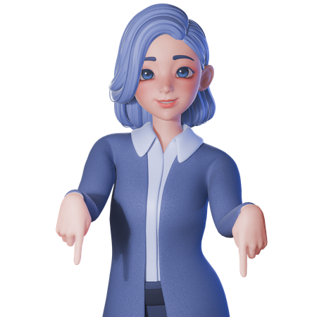 Female Teacher Pointing Down With Both Hands  3D Illustration