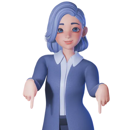 Female Teacher Pointing Down With Both Hands  3D Illustration