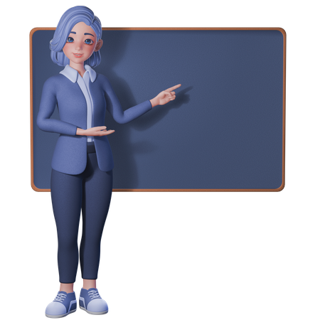 칠판을 가리키는 여교사  3D Illustration