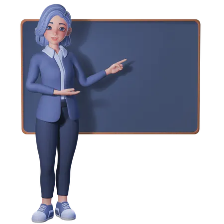 칠판을 가리키는 여교사  3D Illustration