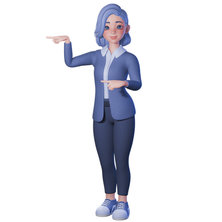 양손으로 왼쪽을 가리키는 여교사  3D Illustration