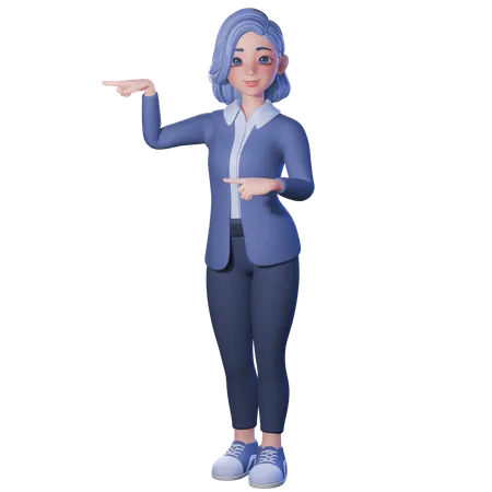 양손으로 왼쪽을 가리키는 여교사  3D Illustration