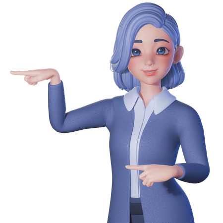 양손으로 왼쪽을 가리키는 여교사  3D Illustration