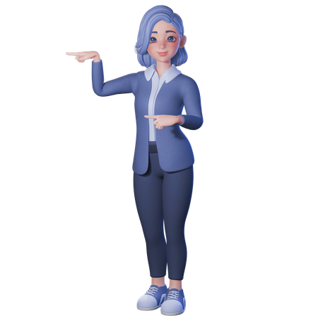 Female Teacher Pointing To Left Side With Both Hands  3D Illustration