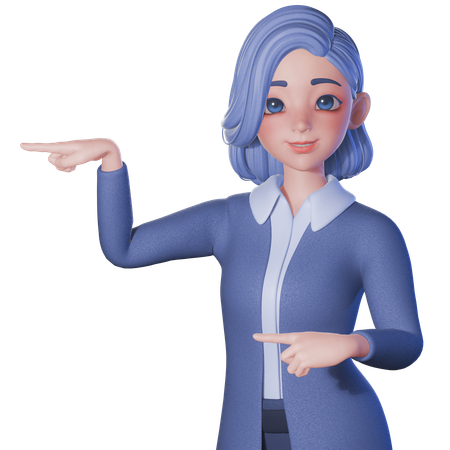 Female Teacher Pointing To Left Side With Both Hands  3D Illustration