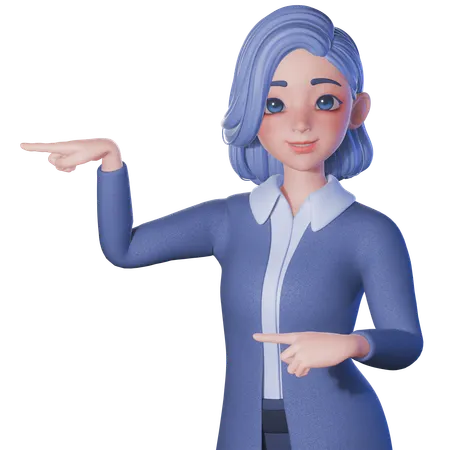 Female Teacher Pointing To Left Side With Both Hands  3D Illustration