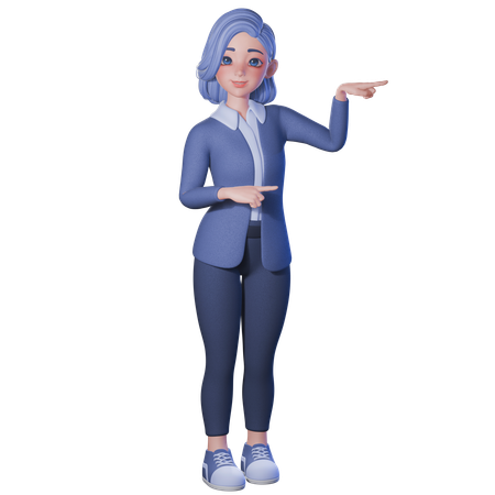 Female Teacher Pointing To Right Side With Both Hands  3D Illustration
