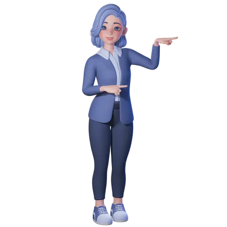 Female Teacher Pointing To Right Side With Both Hands  3D Illustration
