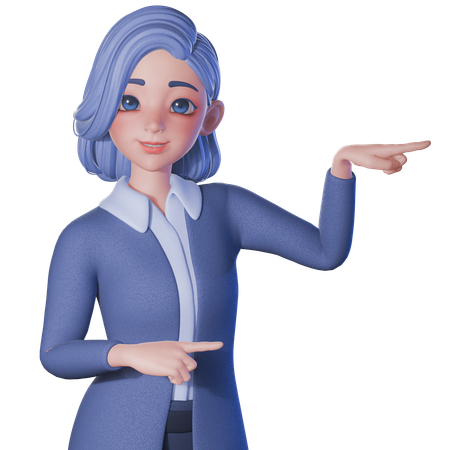Female Teacher Pointing To Right Side With Both Hands  3D Illustration