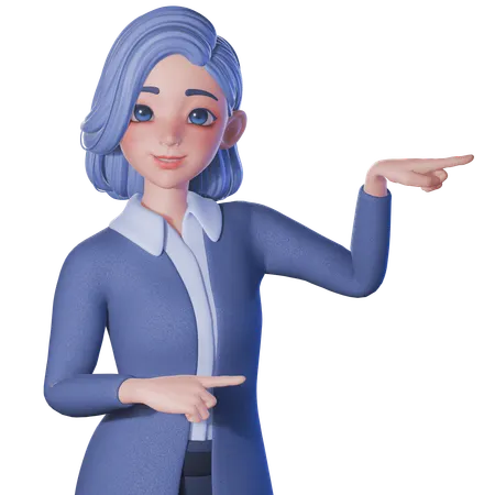 Female Teacher Pointing To Right Side With Both Hands  3D Illustration