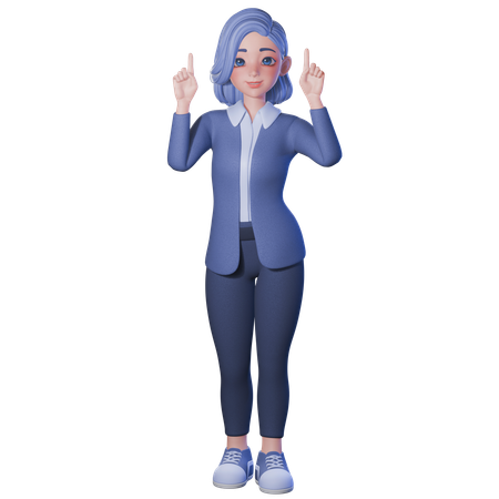Female Teacher Pointing Up With Both Hands  3D Illustration