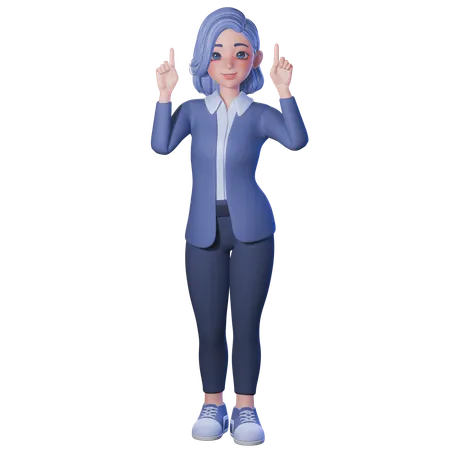Female Teacher Pointing Up With Both Hands  3D Illustration