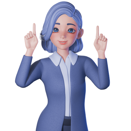 Female Teacher Pointing Up With Both Hands  3D Illustration
