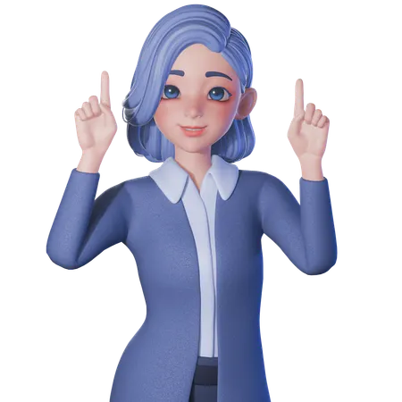 Female Teacher Pointing Up With Both Hands  3D Illustration