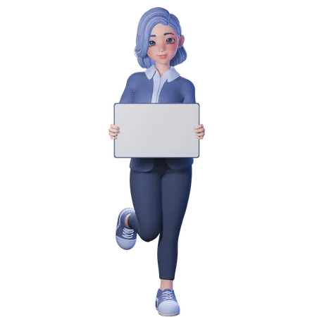 빈 흰색 태블릿을 들고 포즈를 취하는 여교사  3D Illustration