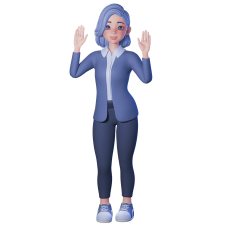 Female Teacher Raise Waving Both Hand And Giving Greeting  3D Illustration