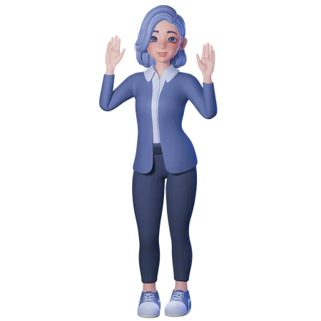 Female Teacher Raise Waving Both Hand And Giving Greeting  3D Illustration