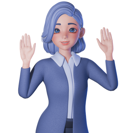 Female Teacher Raise Waving Both Hand And Giving Greeting  3D Illustration
