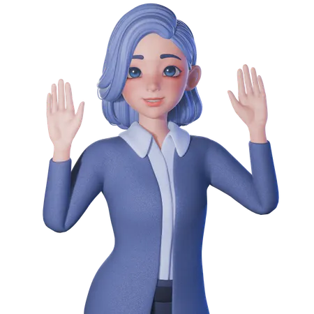 Female Teacher Raise Waving Both Hand And Giving Greeting  3D Illustration