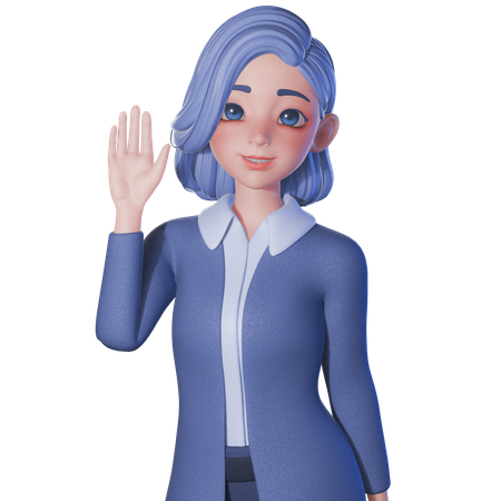 Female Teacher Raise Waving Left Hand  3D Illustration