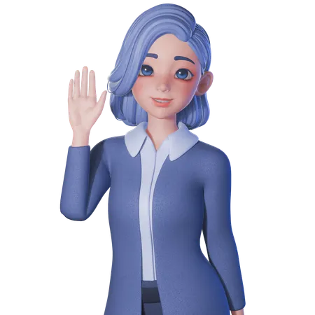 Female Teacher Raise Waving Left Hand  3D Illustration