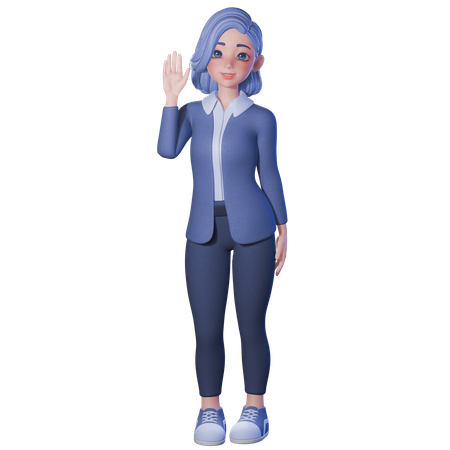 Female Teacher Raise Waving Left Hand  3D Illustration