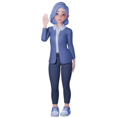 Female Teacher Raise Waving Left Hand  3D Illustration