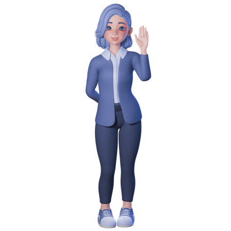 여교사가 오른손을 흔들며 들어 올리다  3D Illustration