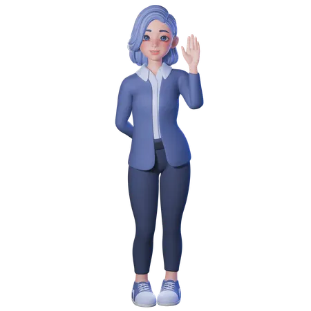 Female Teacher Raise Waving Right Hand  3D Illustration