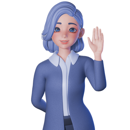 Female Teacher Raise Waving Right Hand  3D Illustration