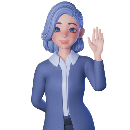 Female Teacher Raise Waving Right Hand  3D Illustration