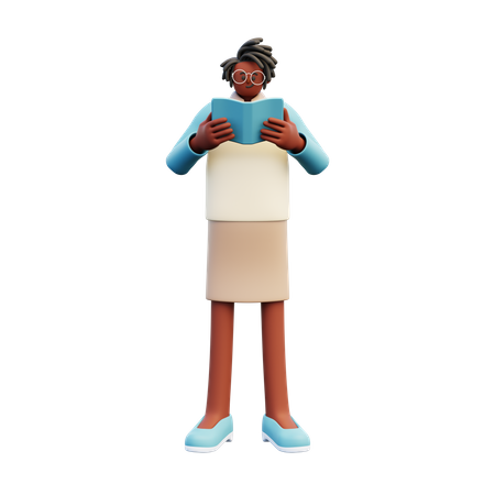 Female Teacher Reading Book  3D Illustration