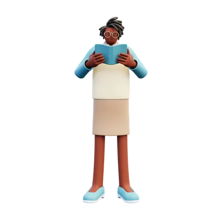 Female Teacher Reading Book  3D Illustration