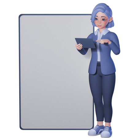 Female Teacher Scrolling Her Empty White Tablet  3D Illustration