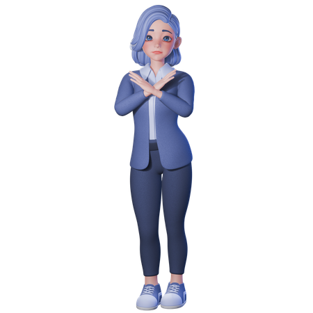 Female Teacher Showing No Gesture With Crossing Arm  3D Illustration