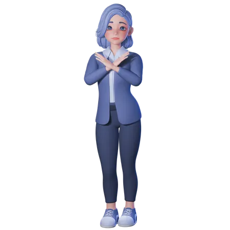Female Teacher Showing No Gesture With Crossing Arm  3D Illustration