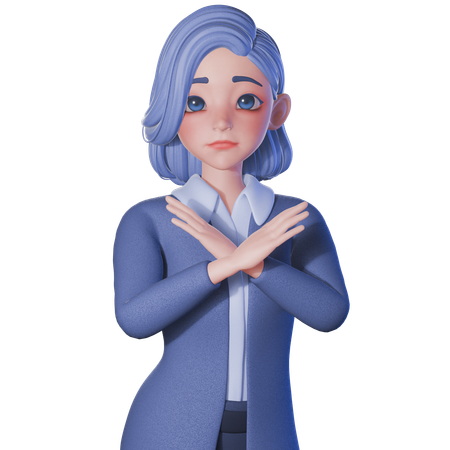 Female Teacher Showing No Gesture With Crossing Arm  3D Illustration