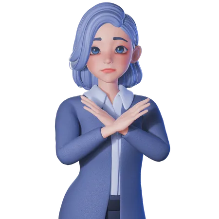 Female Teacher Showing No Gesture With Crossing Arm  3D Illustration