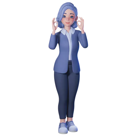 양손으로 OK 사인을 하는 여교사  3D Illustration