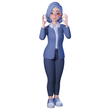 Female Teacher Showing Ok Sign With Both Hands  3D Illustration