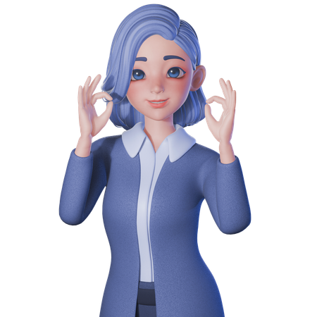 Female Teacher Showing Ok Sign With Both Hands  3D Illustration
