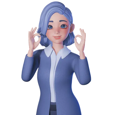 Female Teacher Showing Ok Sign With Both Hands  3D Illustration